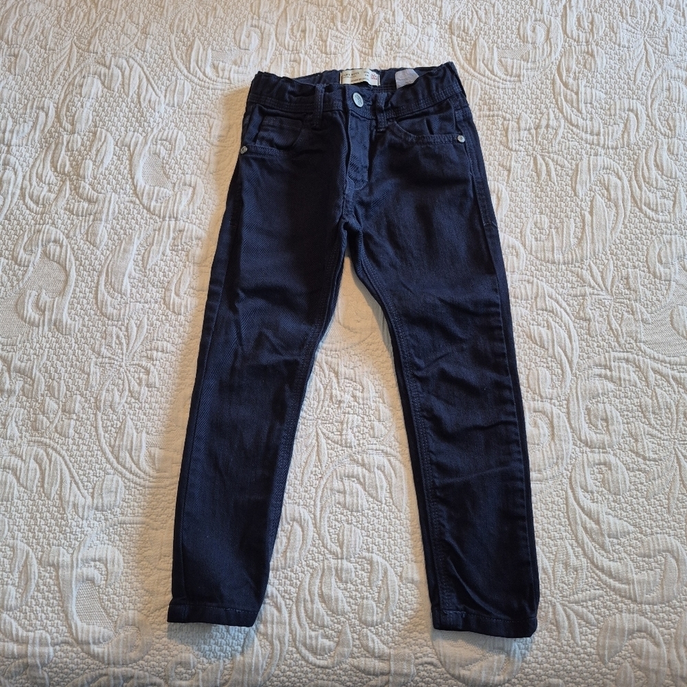 Zara boys indigo blue size 3/4 stretch jeans, snap & zipper closure EUC
